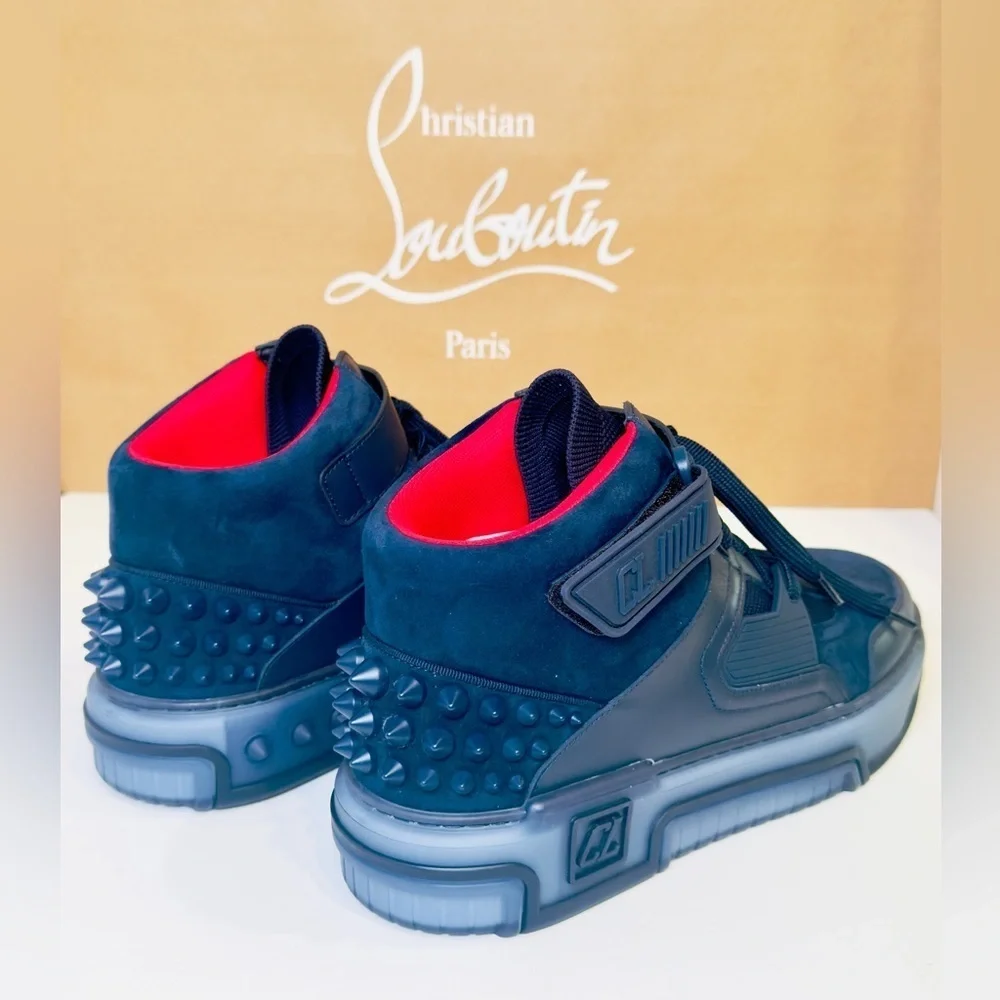 Christian Louboutin Astroloubi Mid-top Sneakers Navy Blue Suede Leather EU-44.5